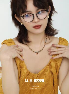 甜美多巴胺红色方糖吊坠项链女款新款个性时尚小众串珠锁骨链