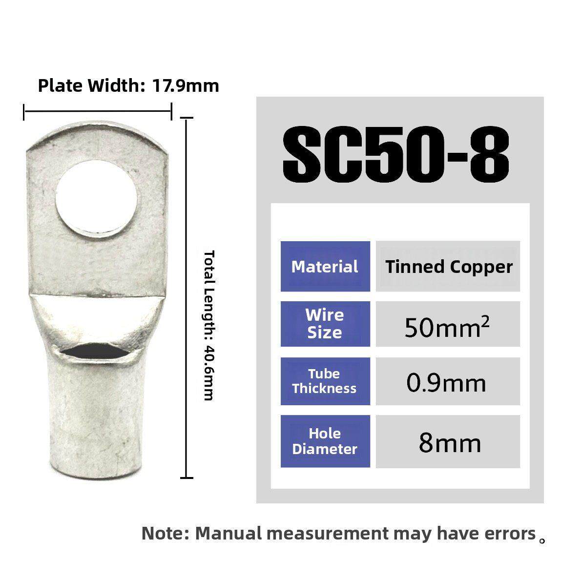 50个Sc50-6/8/10/12铜线鼻锥电缆连接器铜线耳端子座50平方米