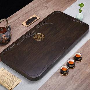 整块黑檀木茶盘实木家用办公室大小号排水客厅原木茶托具茶台茶海