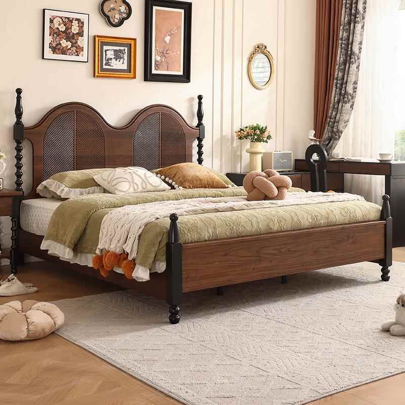 法式复古中古风实木床1.5米黑胡桃木床1.8米现代简约主卧双人床