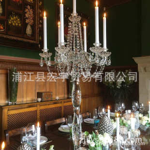 欧式婚庆水晶花纹水晶罗马柱水晶烛台 水晶链子网格吊坠配饰摆件