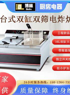 685台式双缸双筛电炸炉不锈钢油炸锅商用厨房设备16L容量炸薯条机