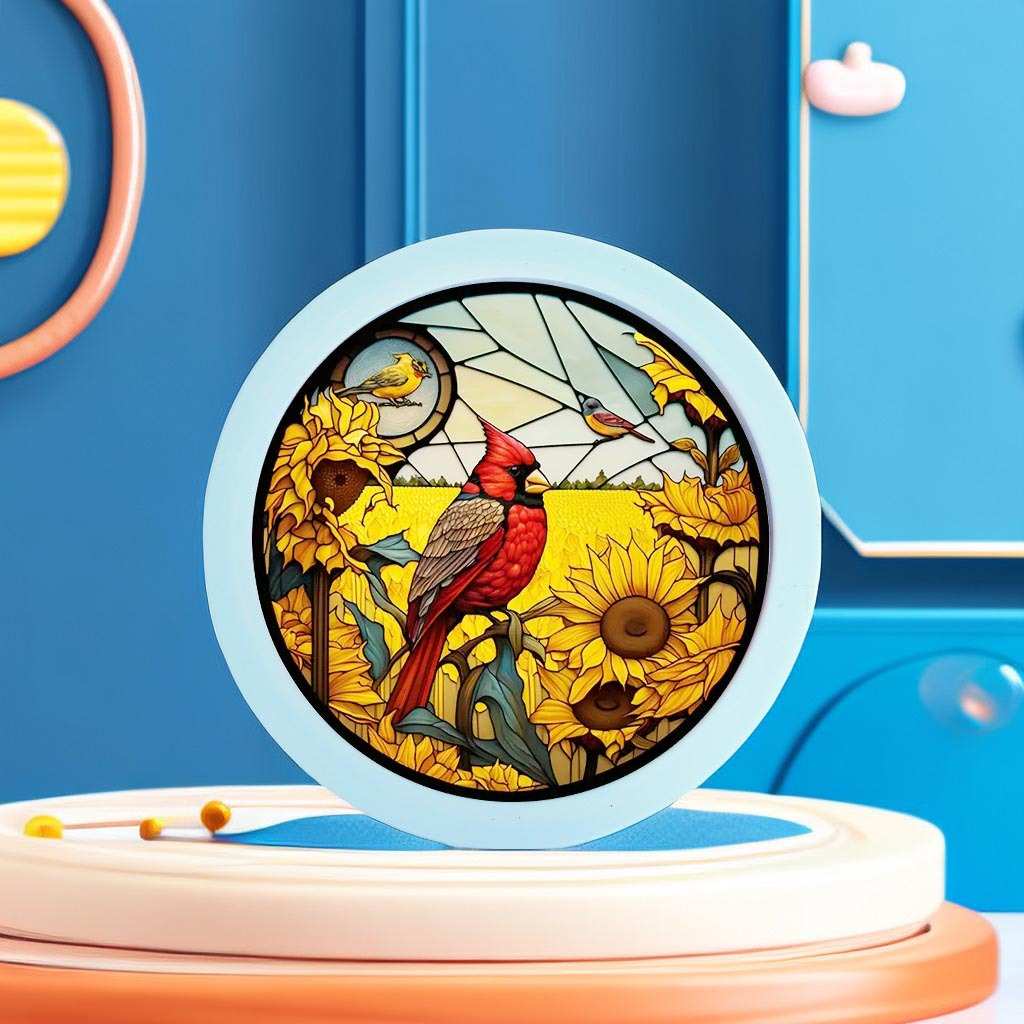 钻石画报喜鸟向日葵风景十字绣刺绣家居装饰相框摆台新款红鸟圆形