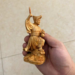 黄杨木举扇济公摆件实木雕刻降龙罗汉济公和尚中式客厅人物装饰品