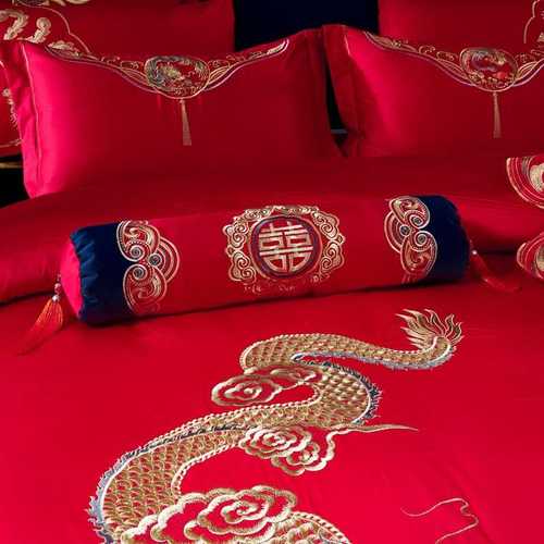 龙凤纺件套家甜蜜十叠石龙凤全被套大红色棉件套桥四结婚