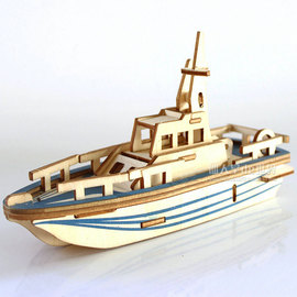 儿童益智积木质，3d立体拼图diy手工，制作拼装木头小船模型木制玩具