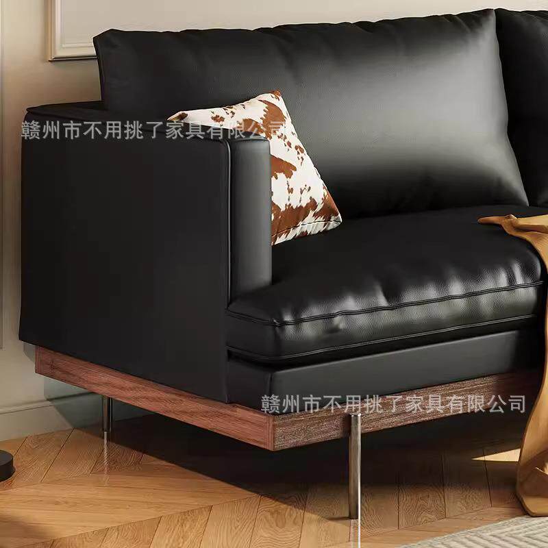 法式复古白蜡木实木油蜡皮沙发客厅2026新款中古风直排沙发