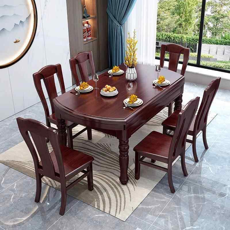 新中式全实木餐桌家用方圆两用小户型折叠现代简约可伸缩饭桌圆桌