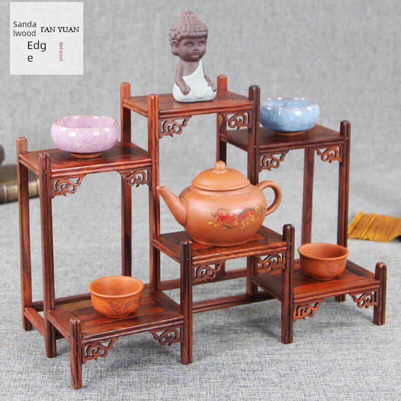 茶具紫砂壶架红玫瑰木古架小工艺品装饰底座现代中国风实木多宝亭