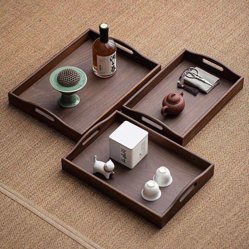 胡桃木手提托盘双耳方形实木茶托盘茶点盘茶桌茶台收纳盘