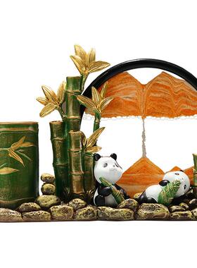 高档办公室实用笔筒摆件客厅玄关节节高升熊猫装饰解压流沙画摆设