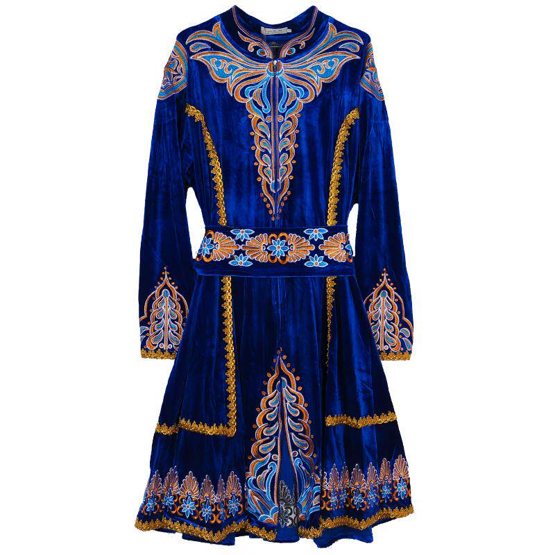 高档男士吾新疆舞蹈出服装维族高演定款绣花裙式舞台黑色尔马甲新