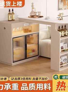 吧台隔断柜厅客抽拉式沙发旁餐边柜带童桌儿VEN吧台复餐古黑色收