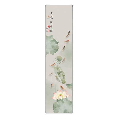 新中式玄关装饰画竖版窄长条形挂画荷花家和酒店壁画茶室走廊定做