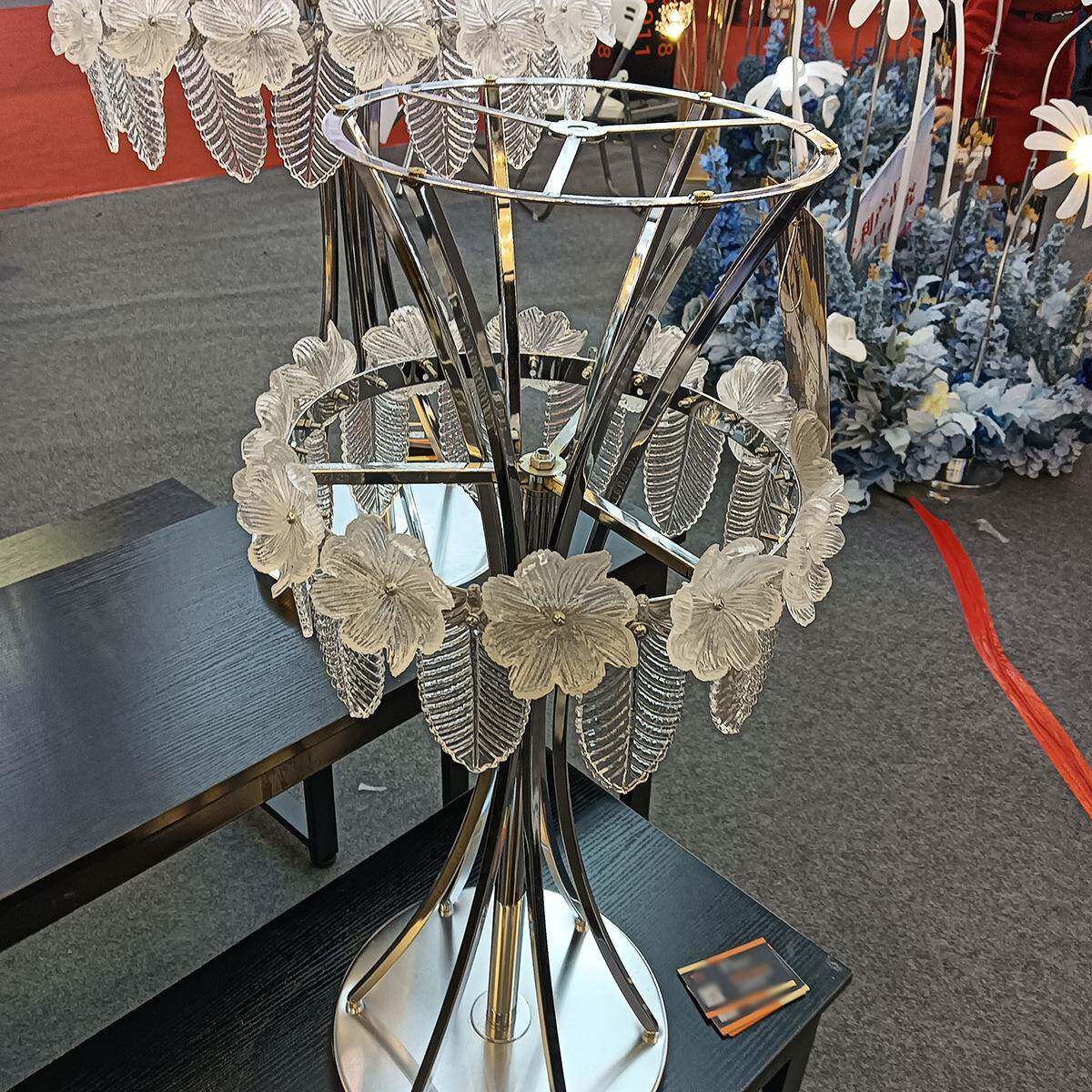 婚庆桌花器烛台水晶装饰摆件婚礼堂酒店桌花电镀铁艺架子摆台喜庆