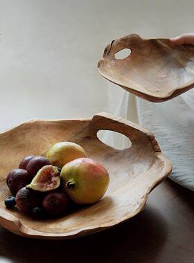 栗石【印尼进口】侘寂风柚木不规则创意水果盘高级感餐桌实木托盘