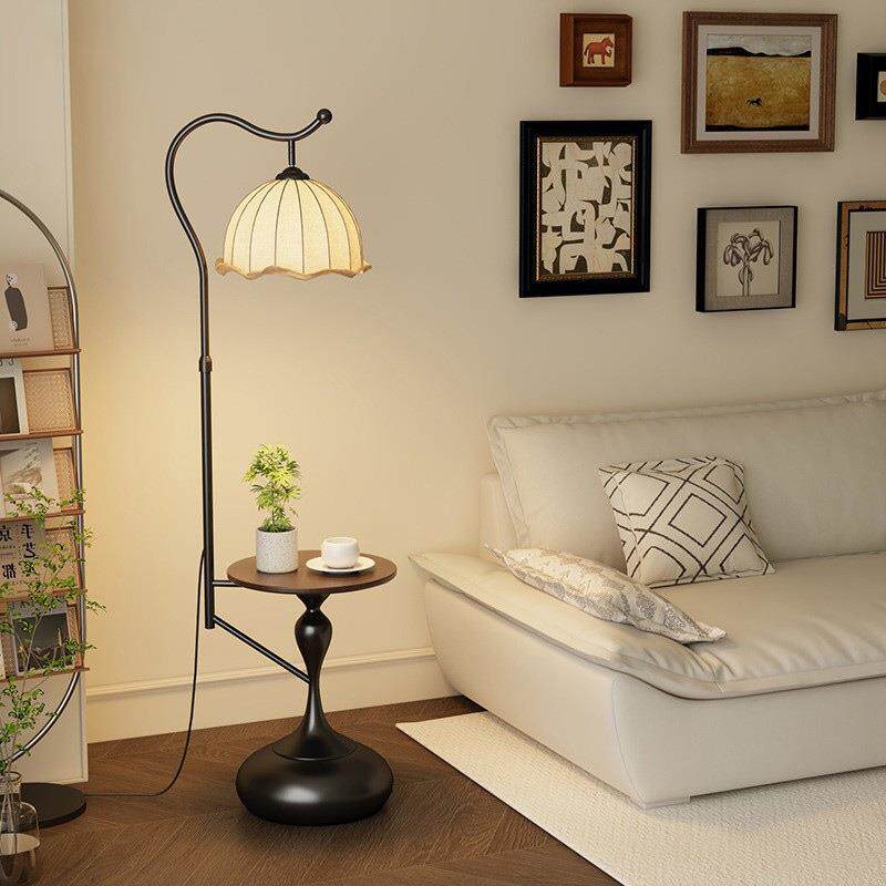 中古风置物架落地灯客厅沙发旁边卧室床头柜茶几一体氛围立式台灯