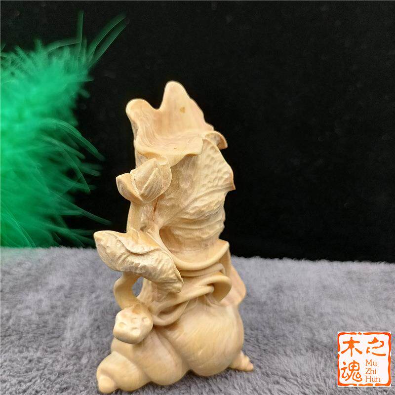 小叶摆黄杨木雕刻年年余荷复叶鱼手OGY把件随身手把有玩茶宠文玩