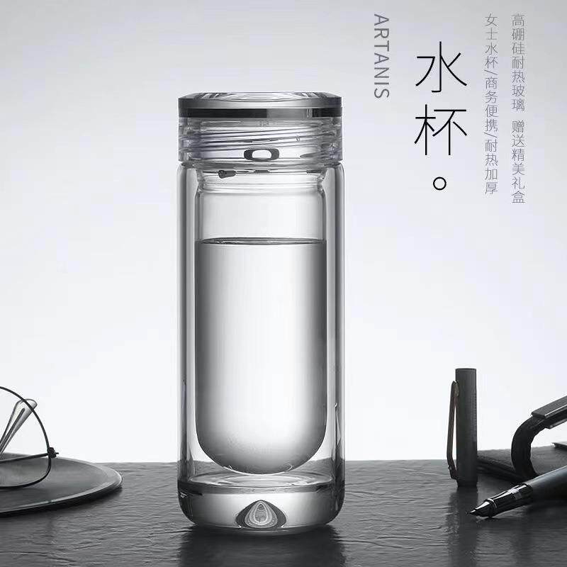 新款直销高档手工烧制水晶玻璃杯双层加厚杯底泡茶杯U型内胆水滴