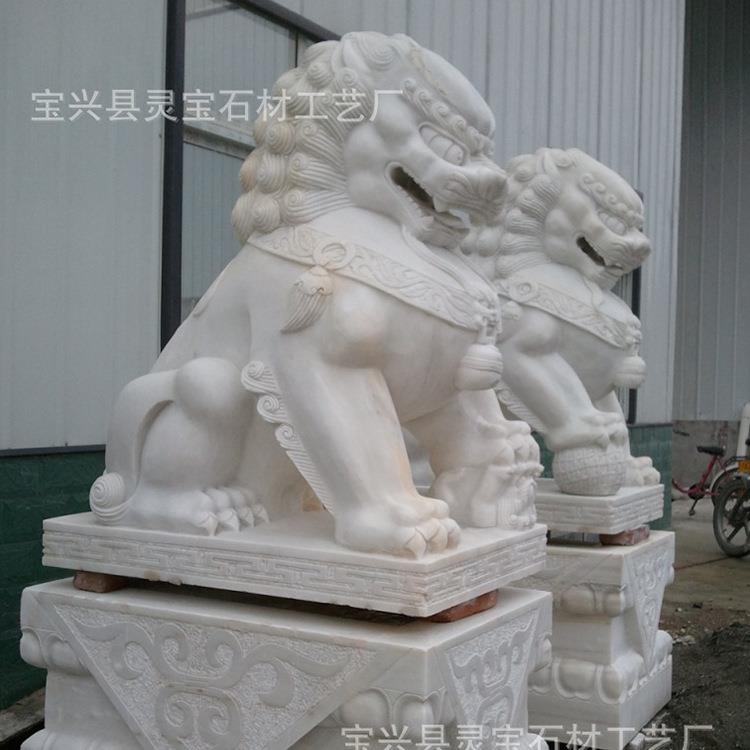 四川汉白玉石雕石狮子按图设计制作大理石石狮子雕塑摆件