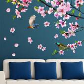 创意中国风墙贴纸贴画客厅墙面桃花背景墙壁装 饰海报宿舍墙纸自粘