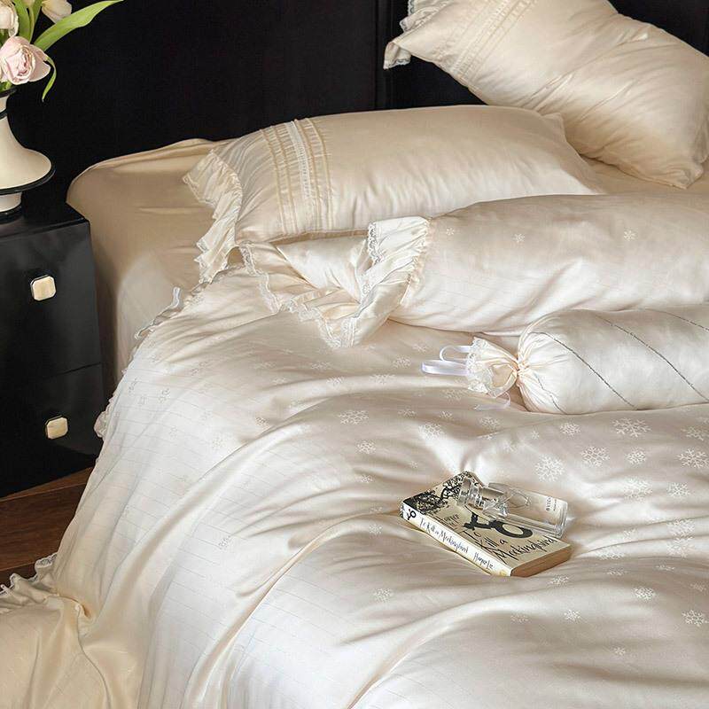 春夏80S双面天丝凉感四件套少女蕾丝提花丝滑被套床上用品夏凉被