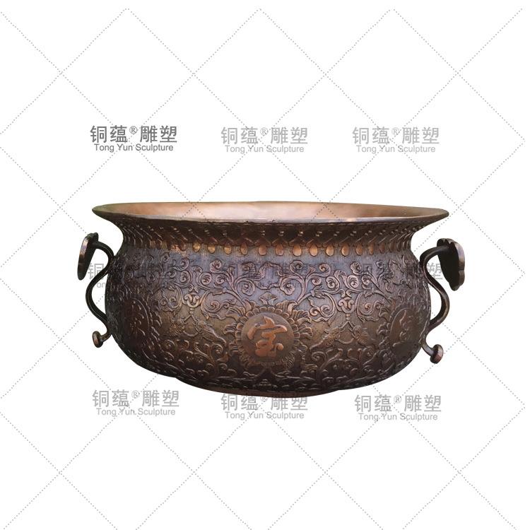 纯铜聚宝盆青铜聚宝盆摆件如意五福聚宝盆家居办公室铜盆定制厂家