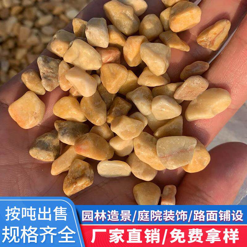 黄色水洗石胶粘石路面园林景观装饰石头庭院造景铺路彩色水磨石子