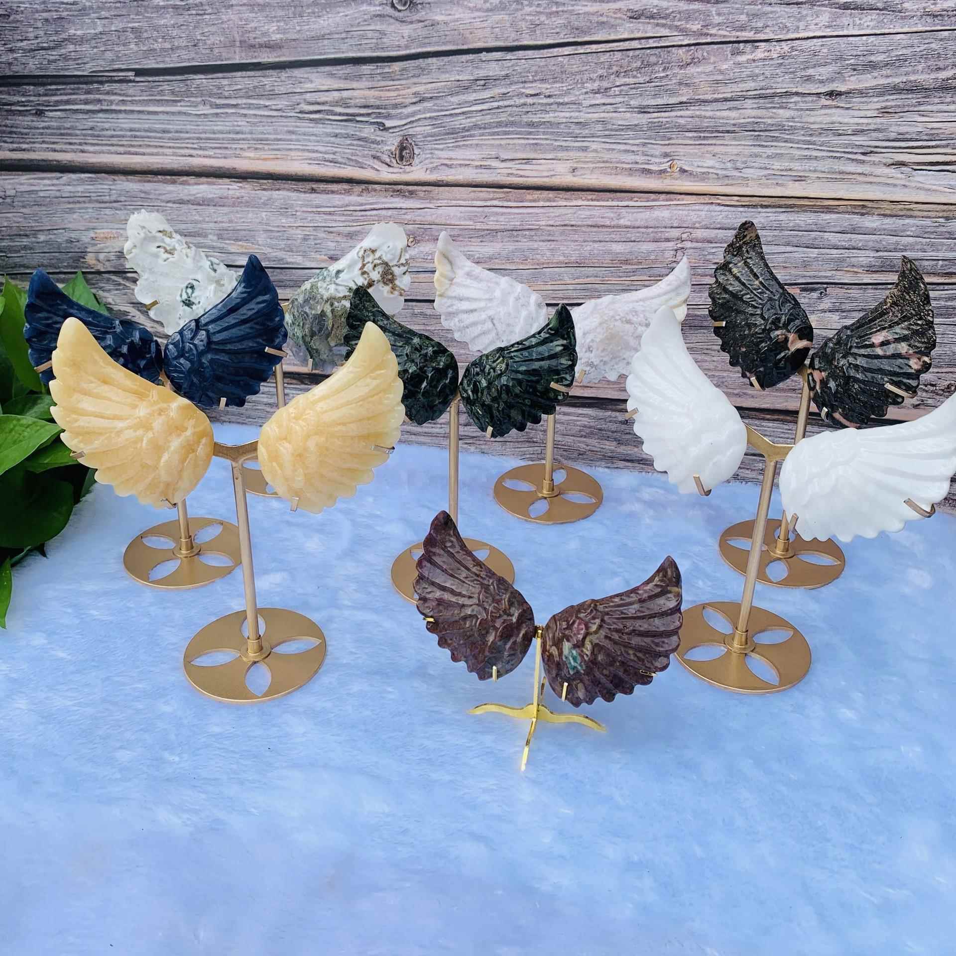 源头厂家直供天然水晶多种材质雕刻天使翅膀桌面装饰办公摆件