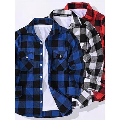 O 16183 Flannel plaid men's long shirt 磨毛格子士长袖衬衫