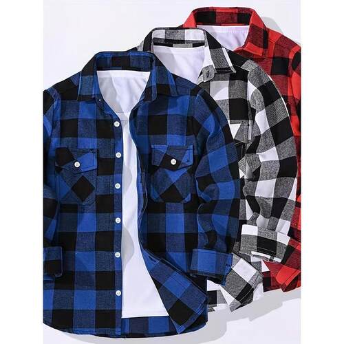 O 16183 Flannel plaid men's long shirt 磨毛格子士长袖衬衫
