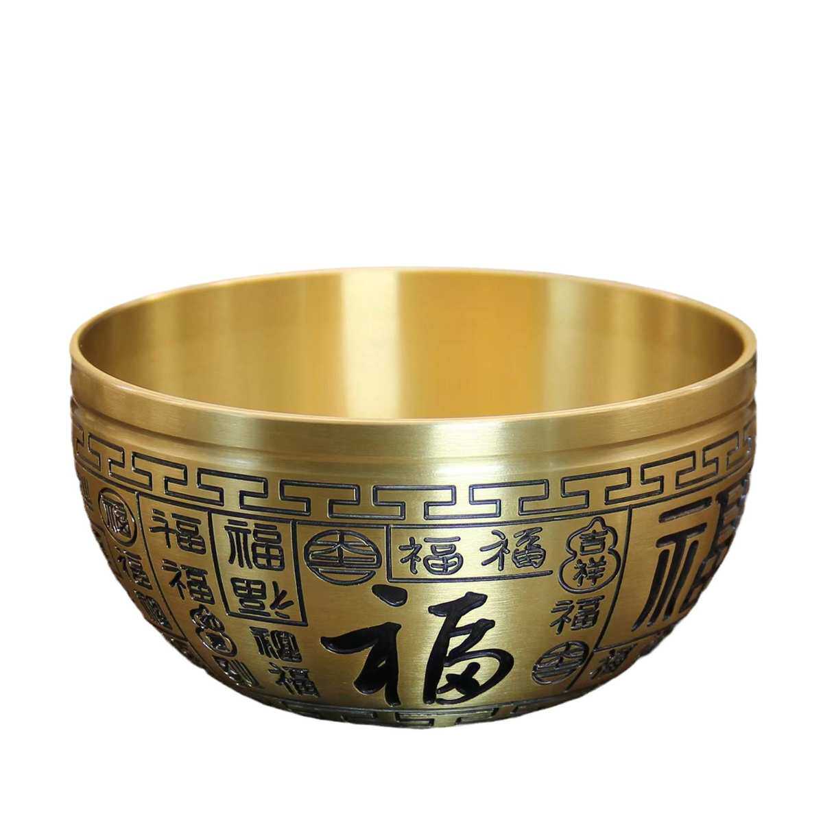 中式黄铜聚宝盆百福碗米缸招财进宝摆件铜碗工艺品桌面烟灰缸百福