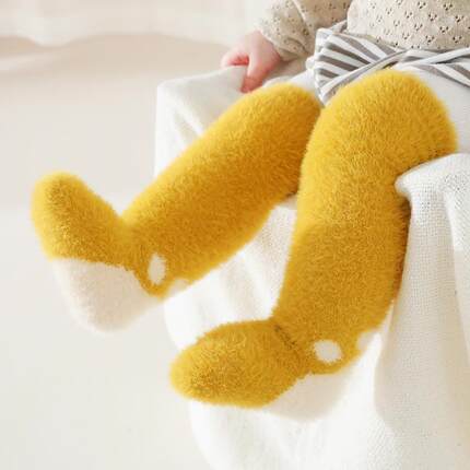 宝宝袜子秋冬长筒款加绒加厚过膝袜新生婴儿不勒腿0-3个月保暖袜