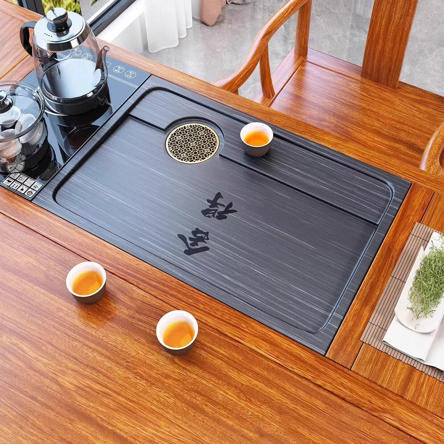 定制茶桌石盘嵌入式天然石材面板中间漏水盖板大理石茶台茶盘