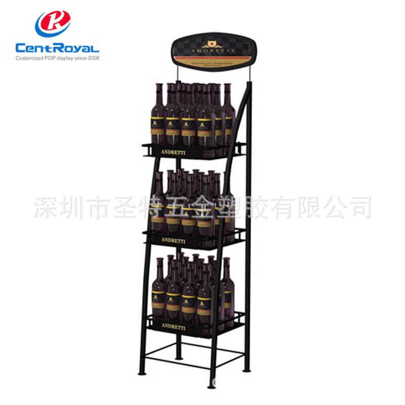 专业定 制 酒水展示架 红酒饮料货架 3层立地式展架 超市金属架子