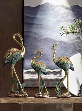 新中式手工彩绘仙鹤客厅电视柜玄关酒柜桌面摆件树脂家居软装饰品