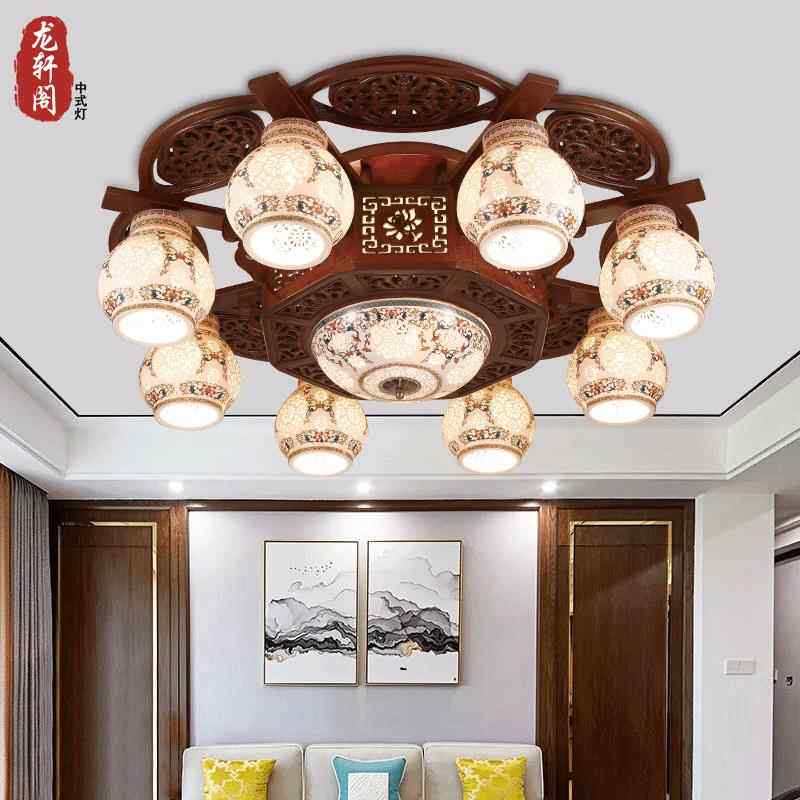 新中式吸顶灯实木陶瓷客厅灯餐厅灯仿古中国风卧室灯具吸顶款吊灯