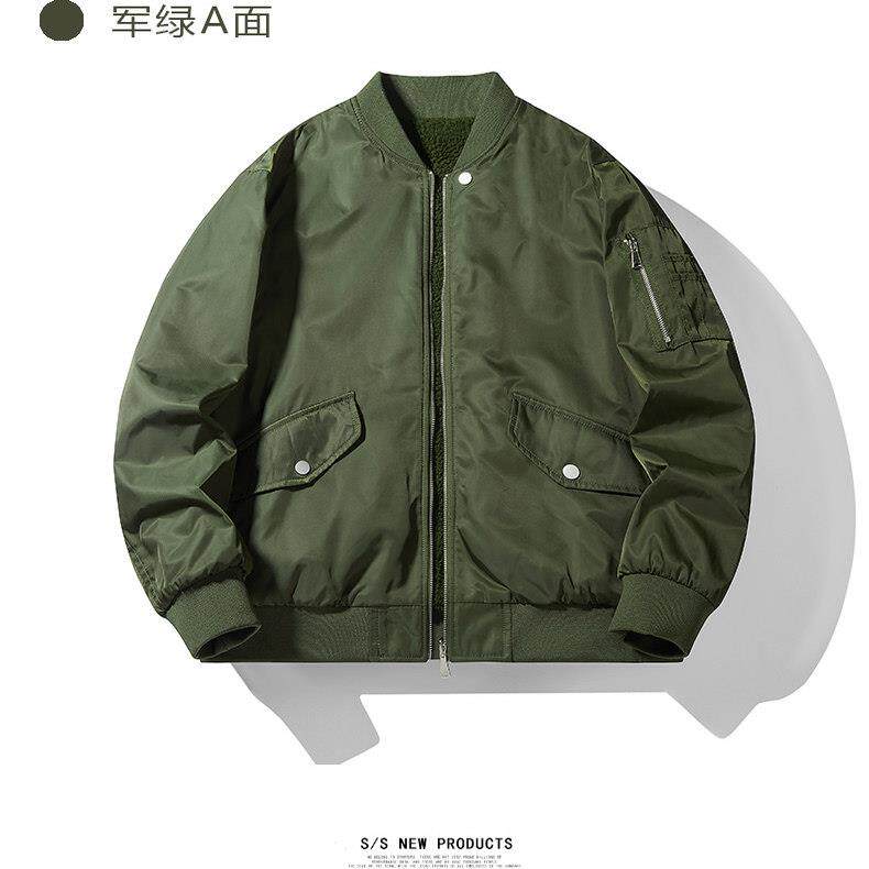 MJ&TB飞行外套夹克男2025两面穿秋冬季羊羔绒外套加绒加厚棉衣服