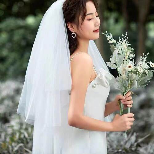 新娘头纱多层蓬蓬纱结婚主婚纱旅拍拍照超仙中长齐地高级简约头纱
