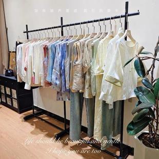 哑光黑落地服装架女装店展示架简约衣服陈列架男装挂衣杆中岛货架