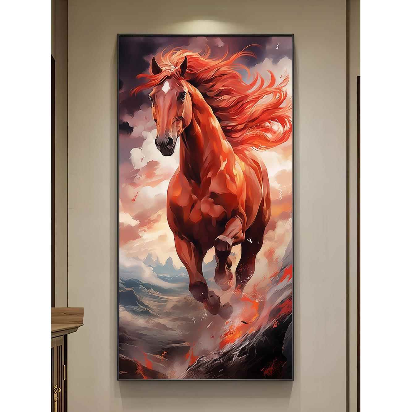 入口装饰画浅红色马画客厅壁画走廊入口过道挂画