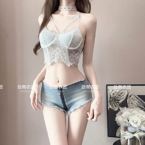 酒吧DS演出服新款女DJ领舞台chic性感辣妹蕾丝吊带背心爵士舞套装
