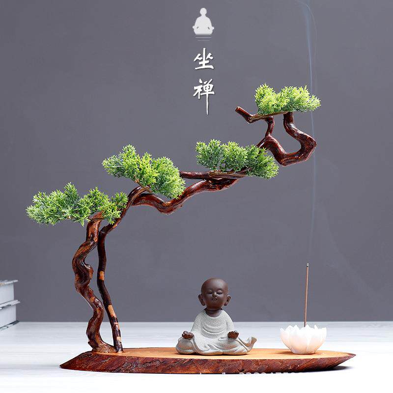 中式禅意摆件陶瓷小和尚客厅电视柜根雕茶几红酒架桌面店铺装饰品