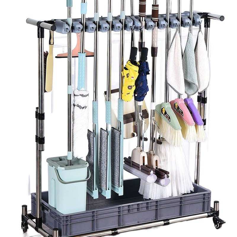xNE不锈钢可移动拖把挂架挂钩落地式放扫把墩布置物架子收纳清洁