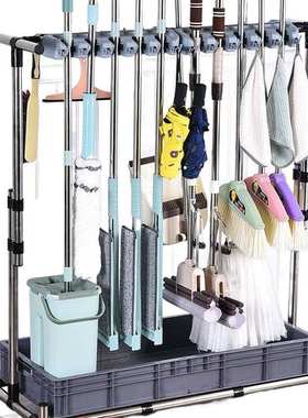 xNE不锈钢可移动拖把挂架挂钩落地式放扫把墩布置物架子收纳清洁