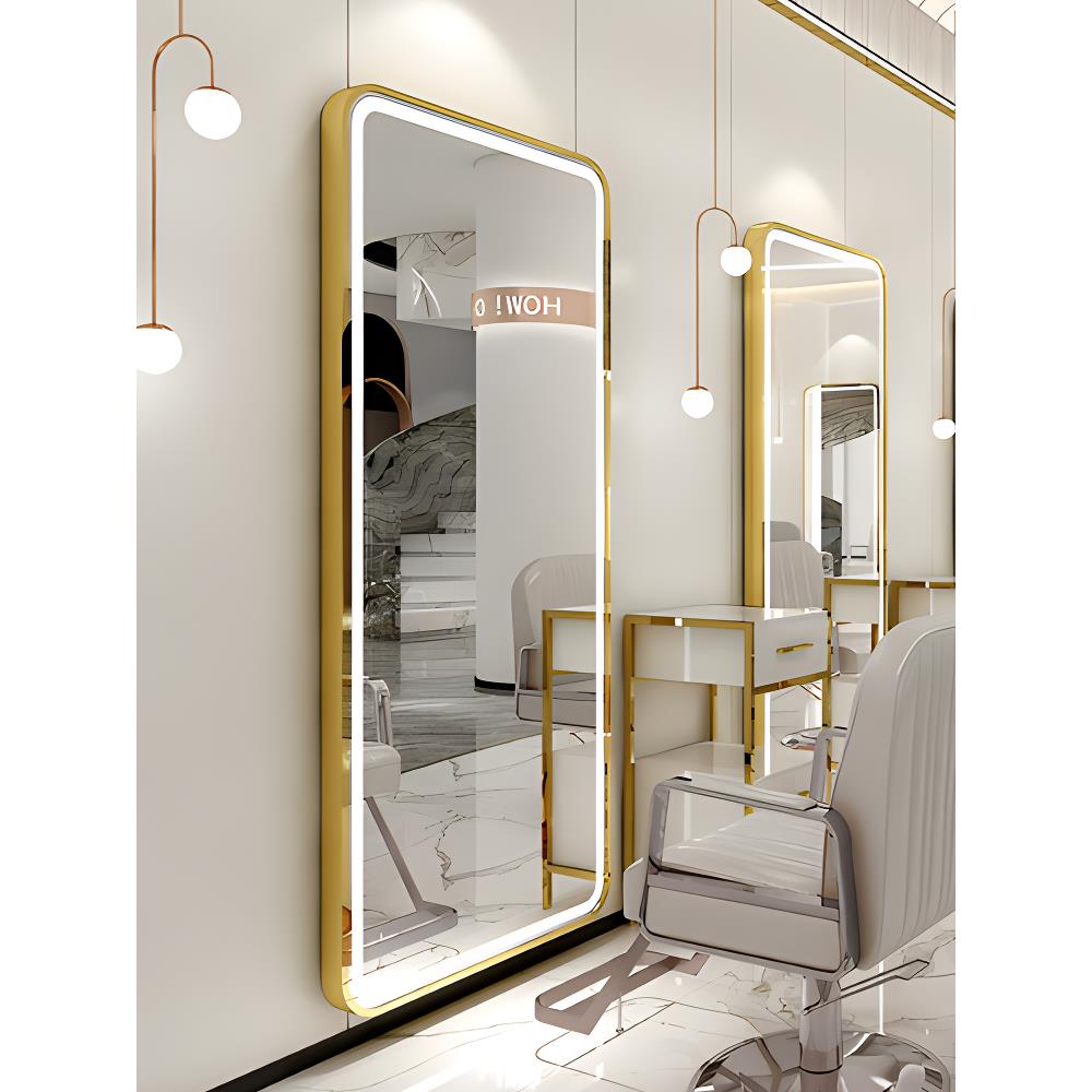 美子发能廊落地理发店镜A-369台网红带灯LE发D单面镜发光挂墙智镜