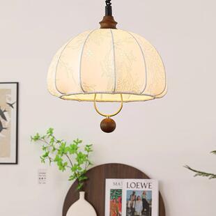 法式古花吊492灯中古印风可复升降餐厅灯原木风布蘑菇吧台餐桌灯