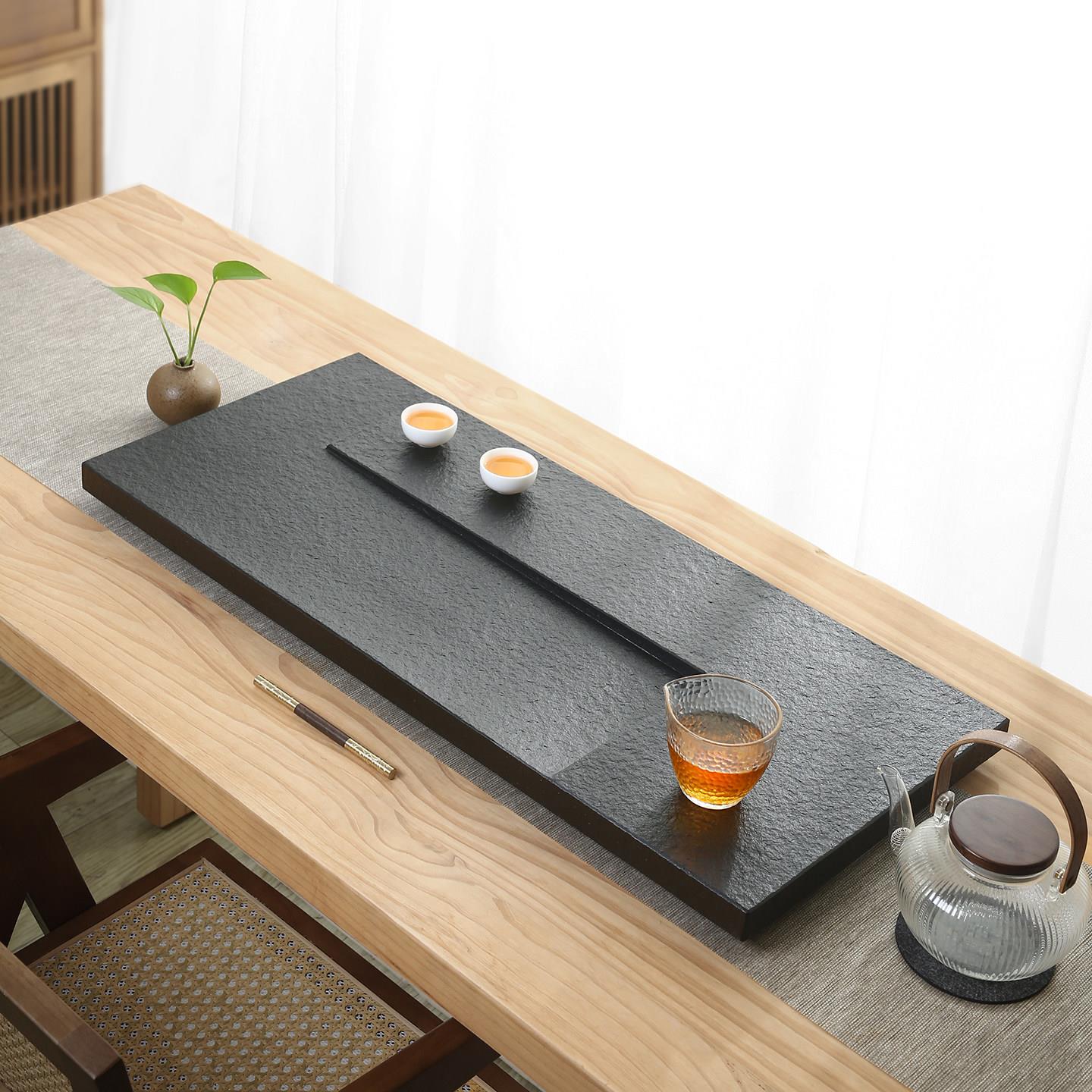 天然乌金石茶盘原石家用办公室用石头石板茶具茶海带排水湿泡茶台