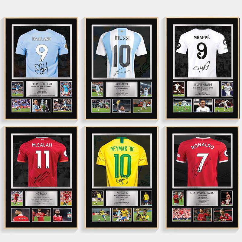 足球球衣签名装饰画客厅背景墙巴萨梅西皇马C罗球迷周边海报挂画