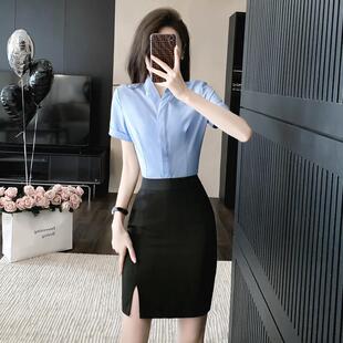 客服工作服职业气质女套装包裙夏季前台接待工装置业顾问短袖衬衫